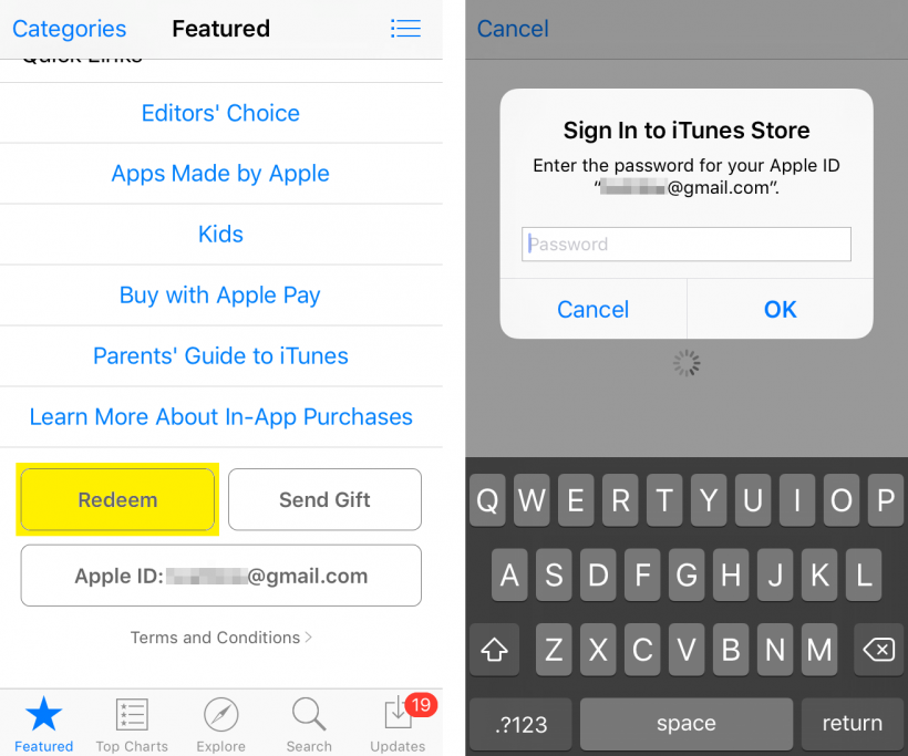 Redeem iTunes gift card iOS