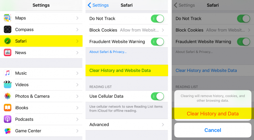 Clear Safari history iOS