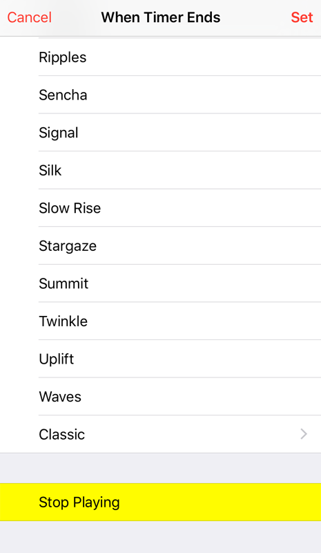 Set iOS universal Sleep Timer