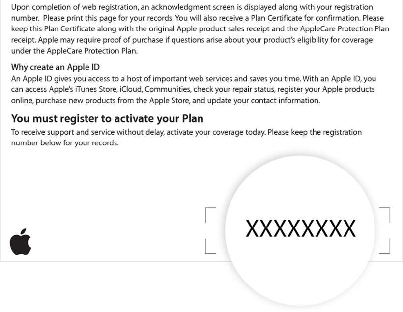 AppleCare registration number