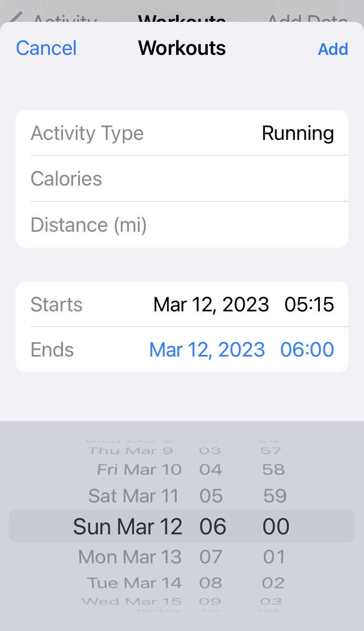 Manually add workout iPhone