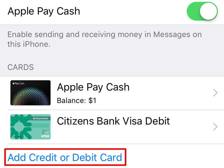 How do I add a debit/prepaid card to my Apple Pay Cash account? The