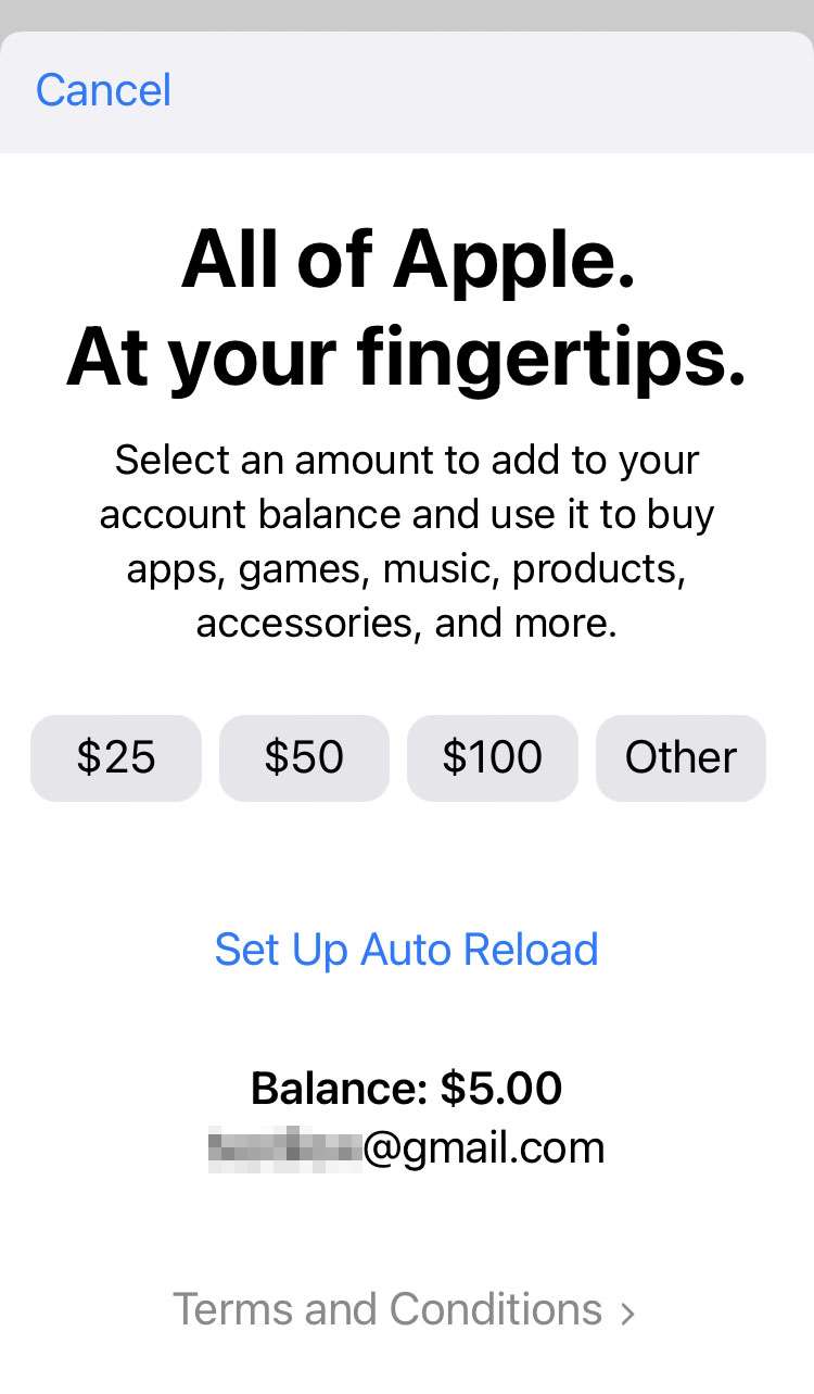 Apple Account add funds
