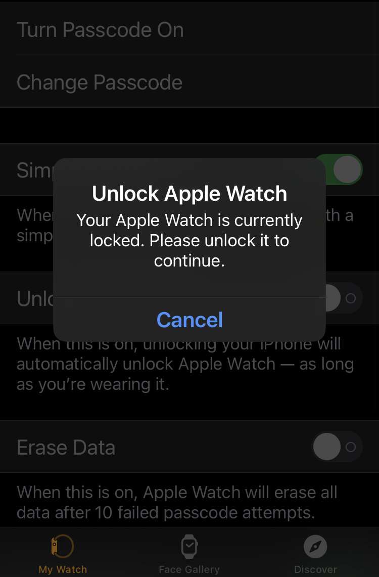 Apple Watch change passcode