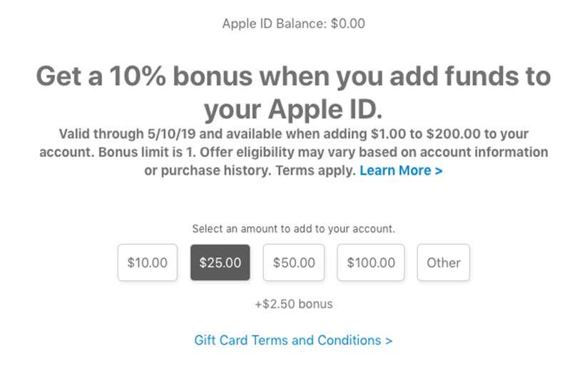 Add funds to Apple ID