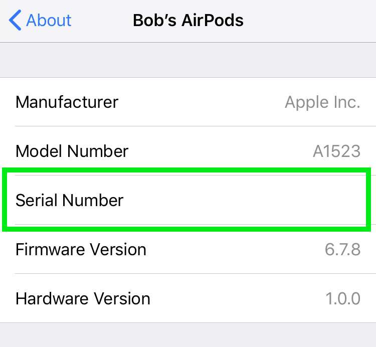 AirPods serial number 4