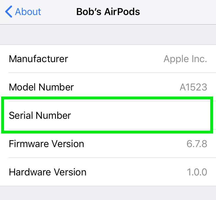 Проверить серийный номер наушников airpods