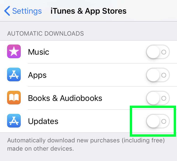 iOS app update Settings