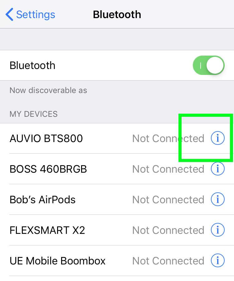Bluetooth forget device iPhone