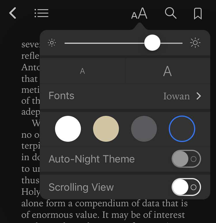 Dark Mode iOS Books menu