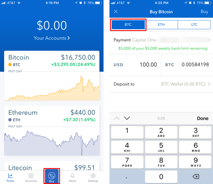 How to buy Bitcoin, Ethereum or Litecoin with Coinbase on iPhone or iPad. How to buy Bitcoin, Ethereum or Litecoin with Coinbase on iPhone or iPad.