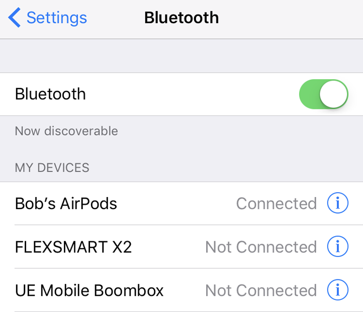 Bluetooth Settings iPhone