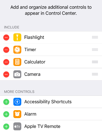 Customize Control Center Customize Control Center