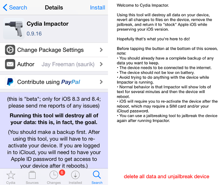 Cydia Impactor unjailbreak tool