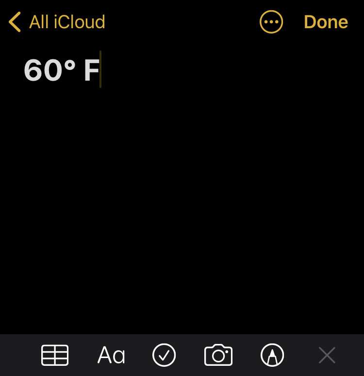 Degree symbol Notes iOS