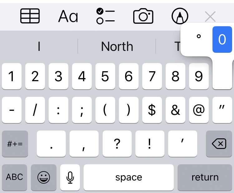 iPhone keyboard degree symbol