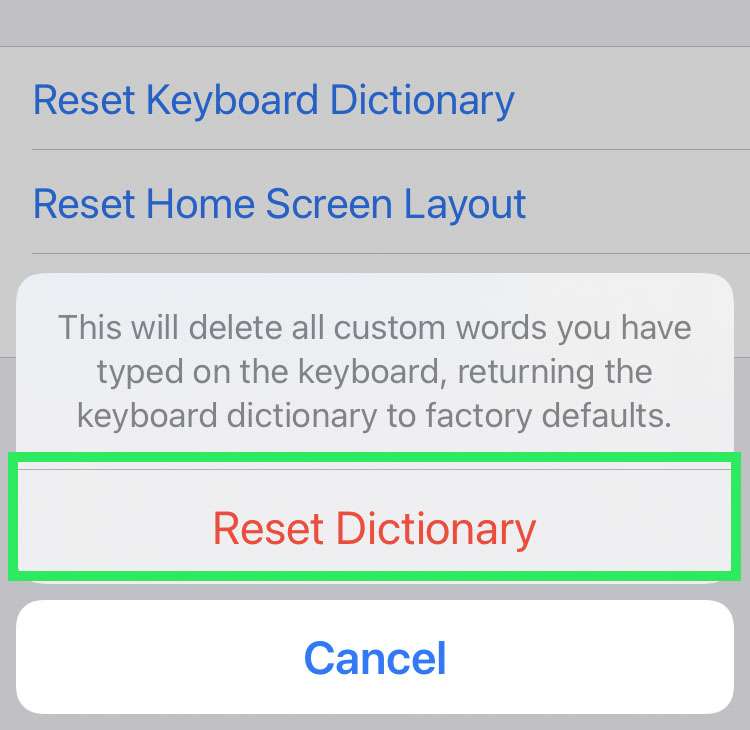 Reset iPhone autocorrect dictionary 5