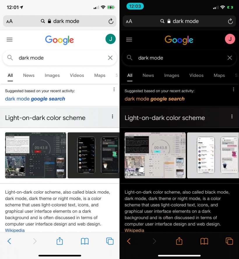 ios safari in dark mode