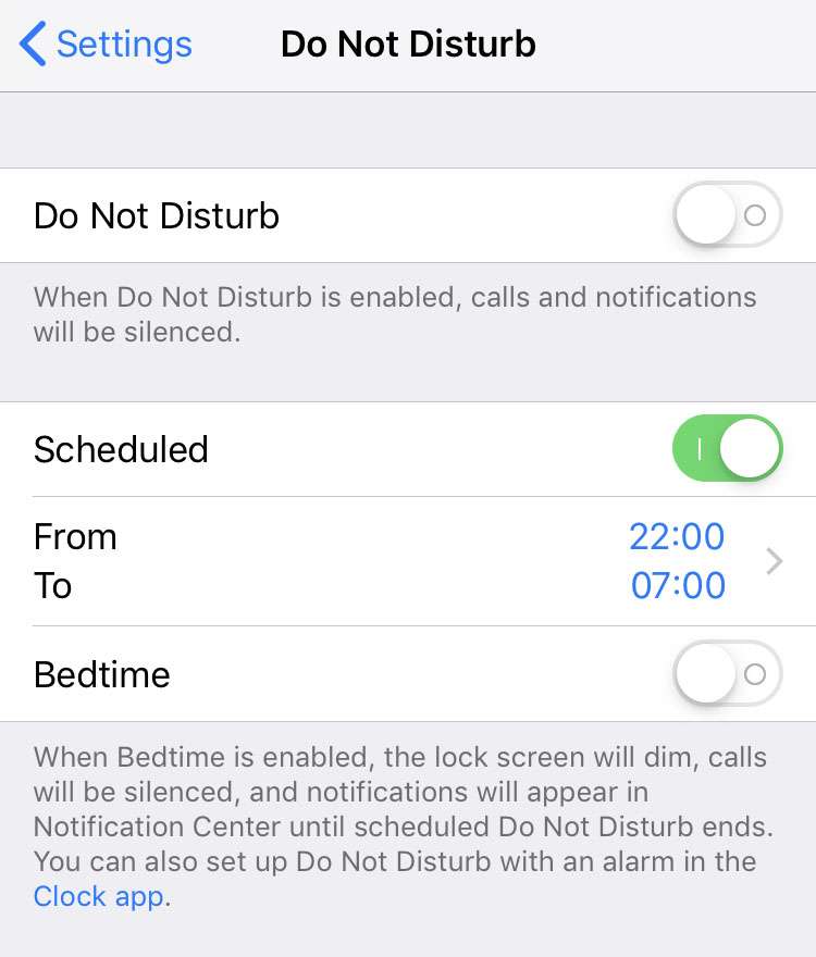 Settings Do Not Disturb