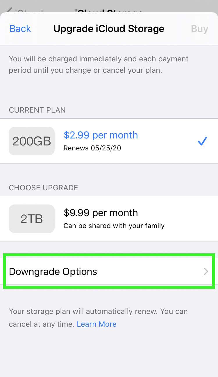 Downgrade iCloud storage plan 5