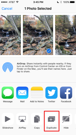 How to duplicate photos in iOS 9.3.