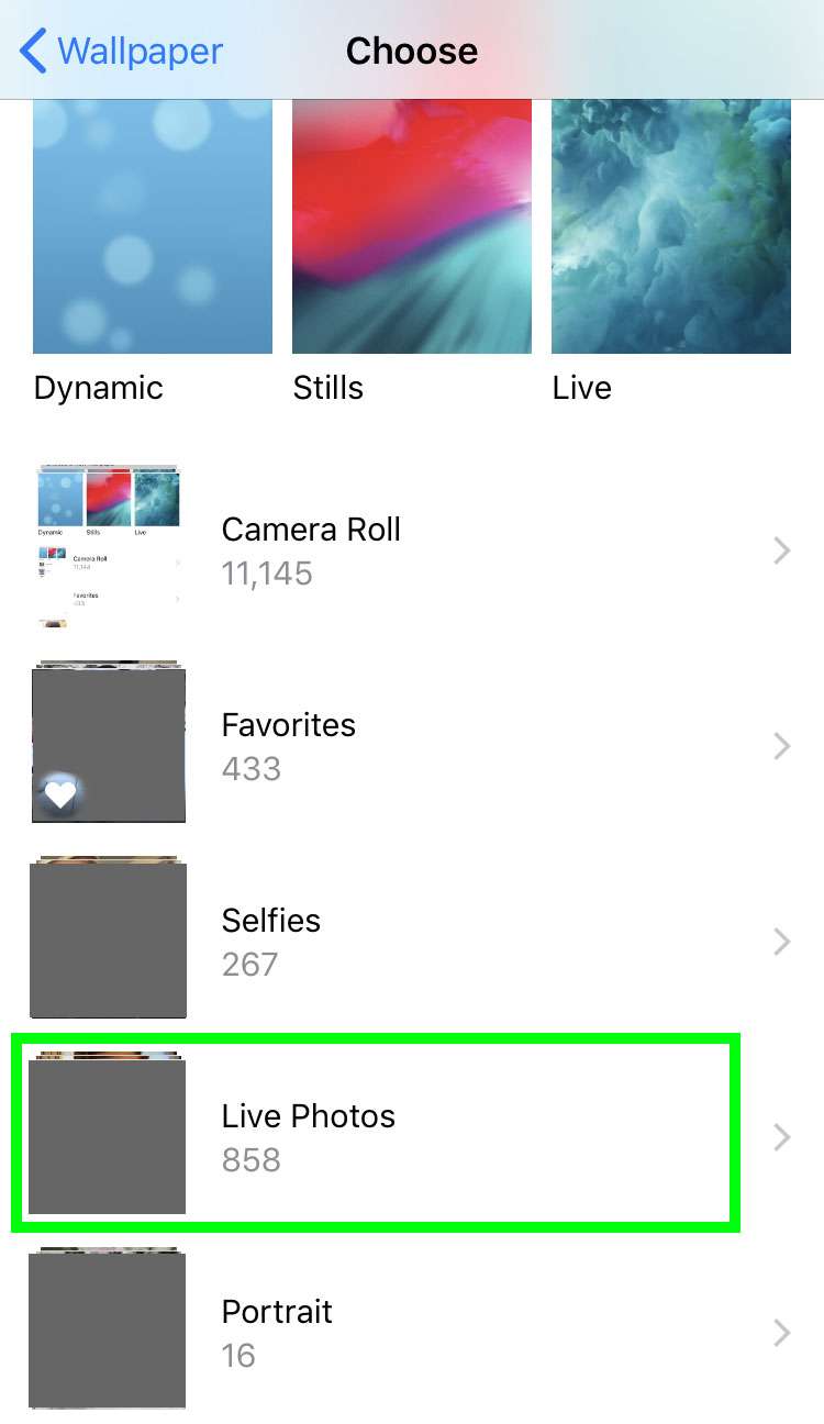 iPhone wallpaper select Live Photo