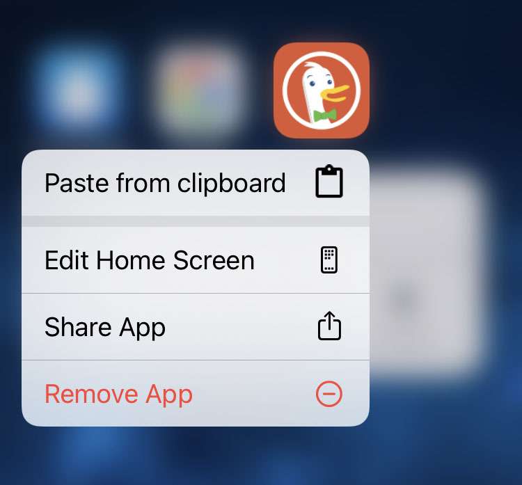 Edit home screen shortcut menu