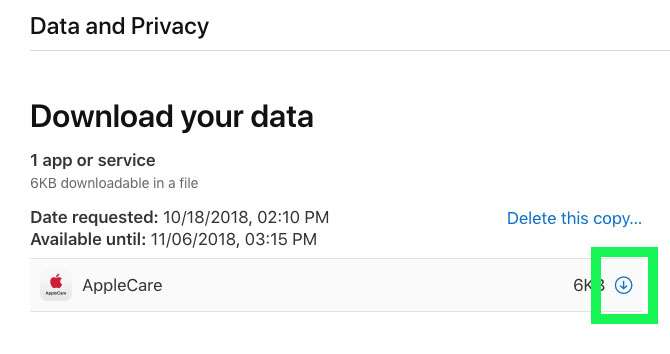 Download personal data Download personal data