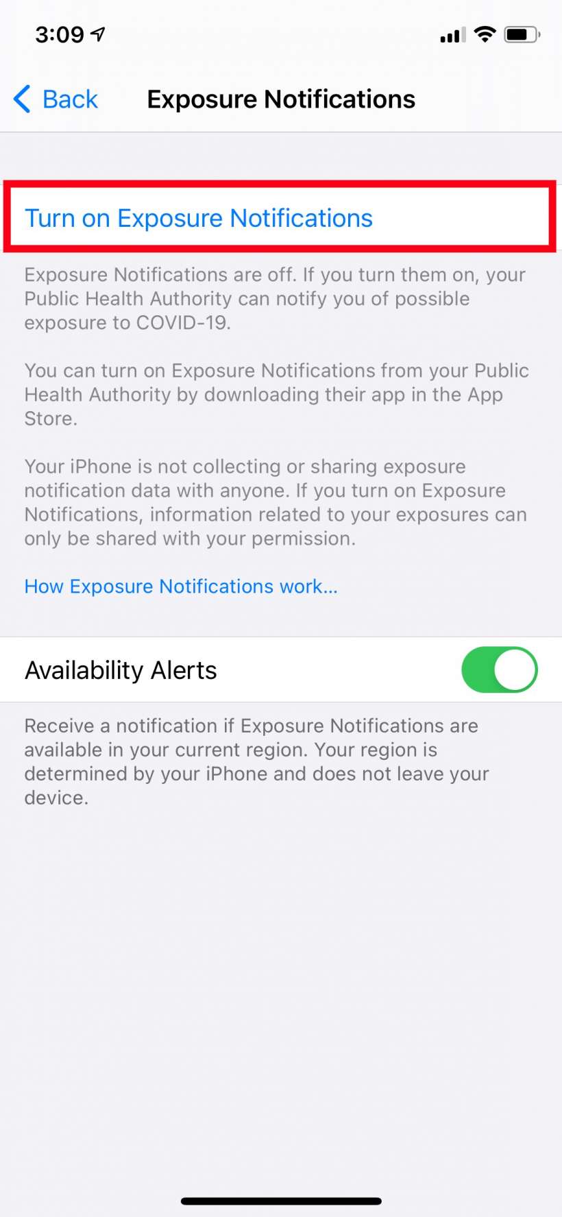 How to check if COVID-19 Exposure Notifications are available in your area, country, state or province on iPhone and iPad.