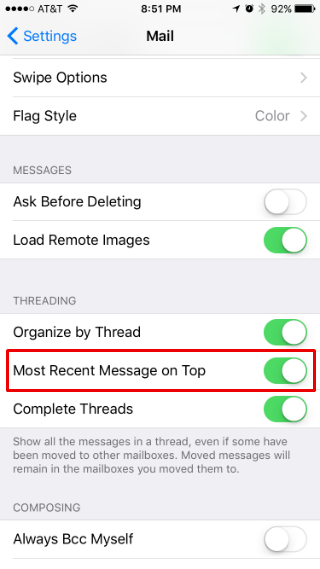 How to have most recent emails appear at the top of the thread.