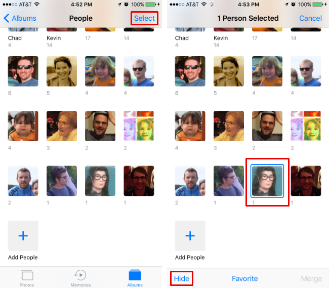 How to hide a person in the People folder.