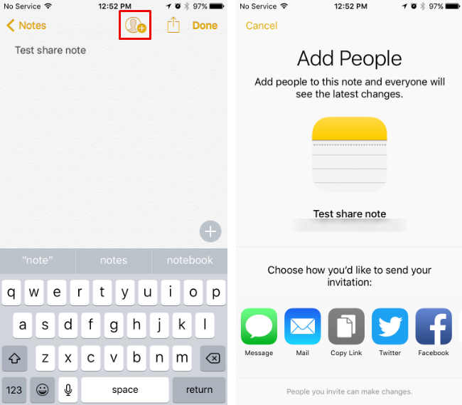 How to share Notes in iOS 10.