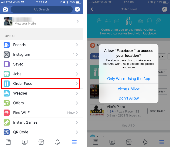 How to order food through Facebook on iPhone and iPad.