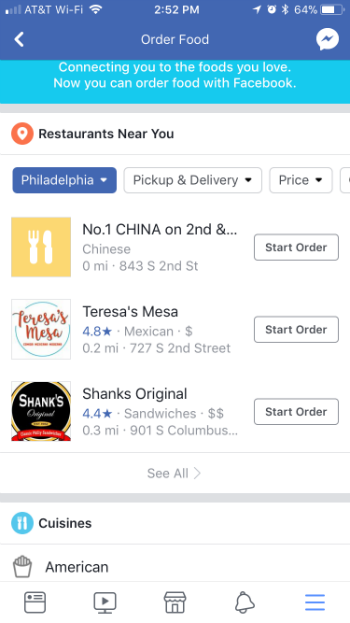 How to order food through Facebook on iPhone and iPad.