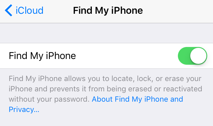 Find My iPhone Settings