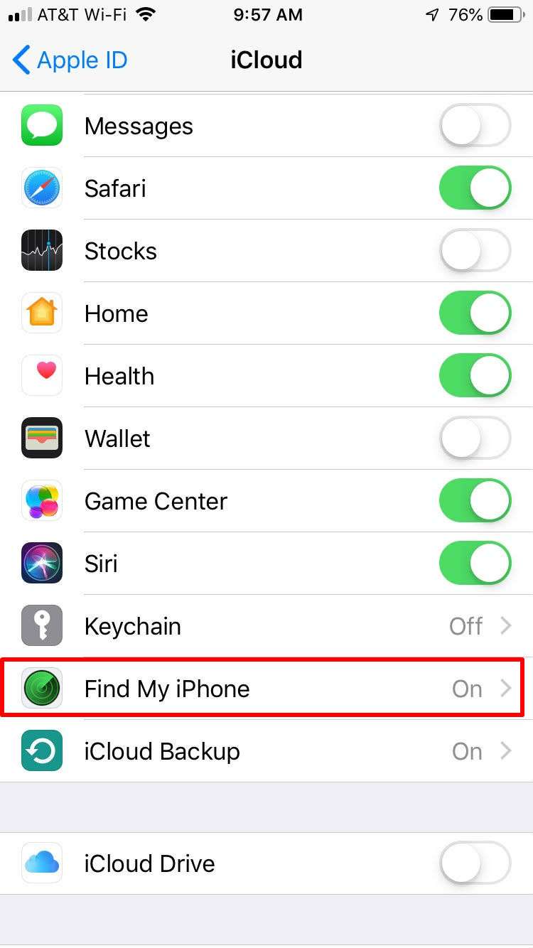 Find My iPhone Settings