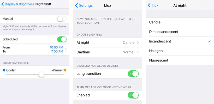 f.lux vs Night Shift