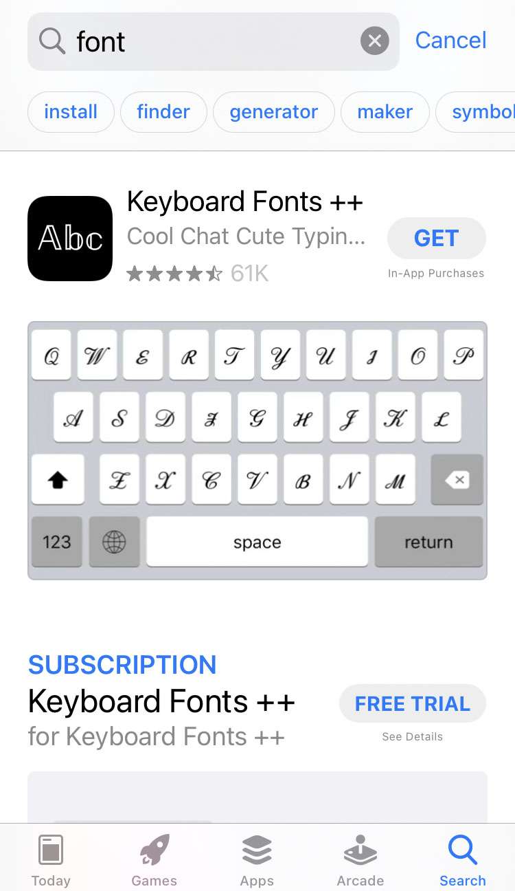 App Store font search