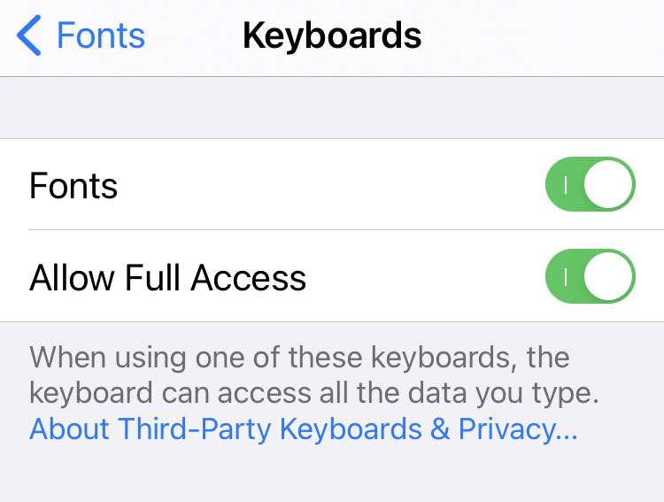 Grant access to keyboard app 2