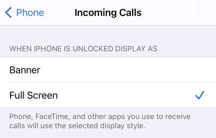 iOS incoming call settings