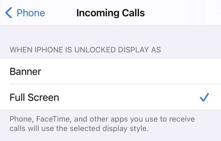 iOS incoming call settings iOS incoming call settings