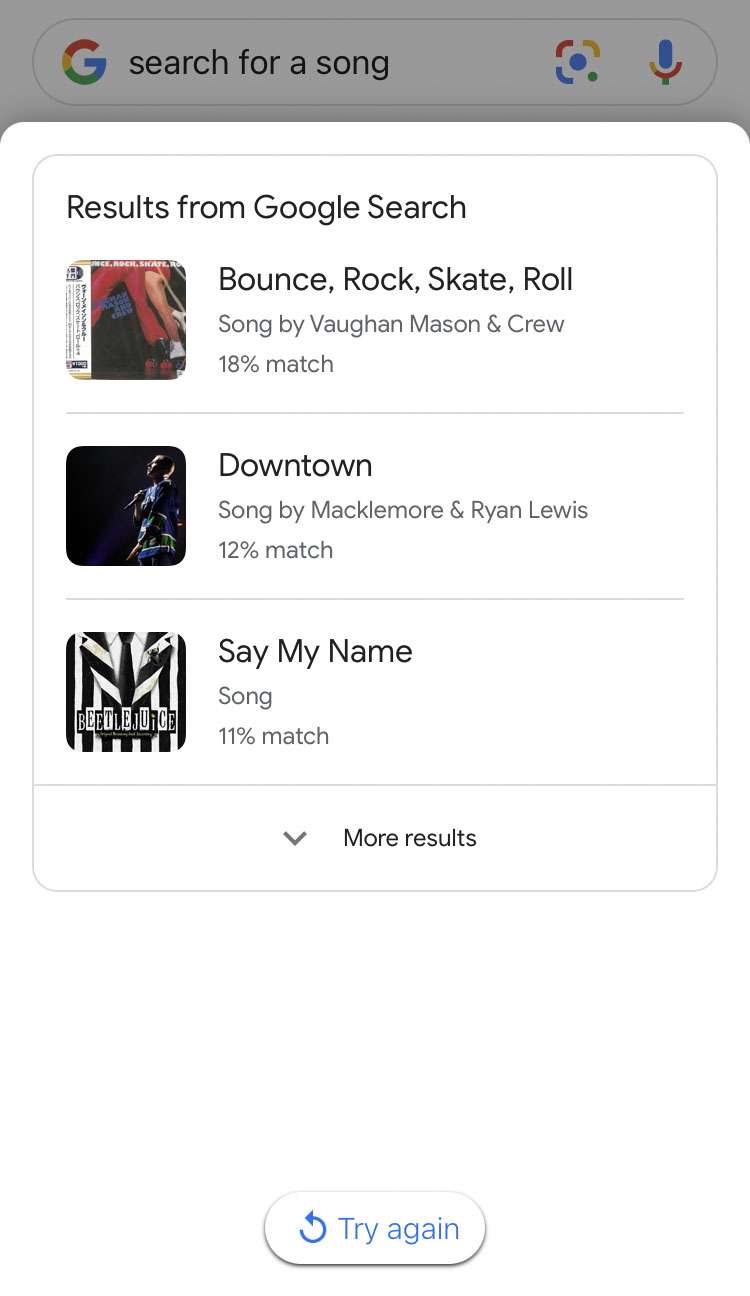 Google music results
