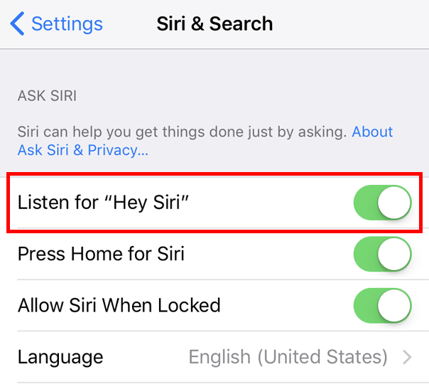 Hey Siri settings