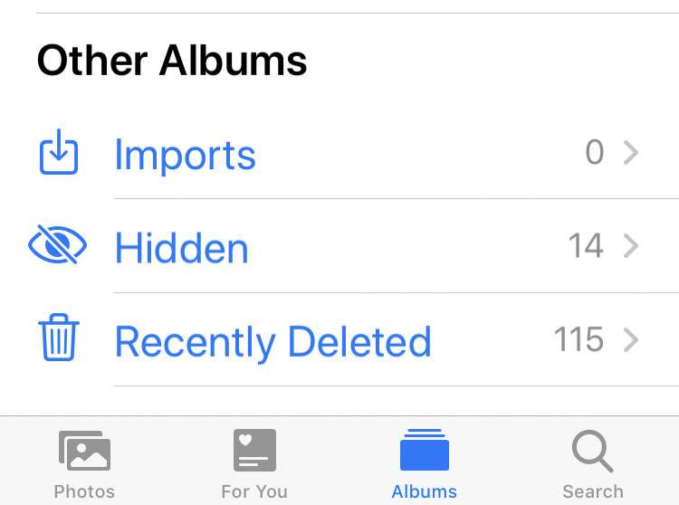 iOS Photos Hidden album