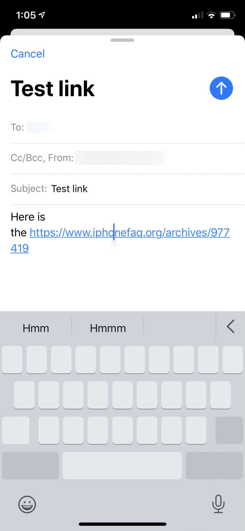 How to insert hypertext links into emails on iPhone and iPad.