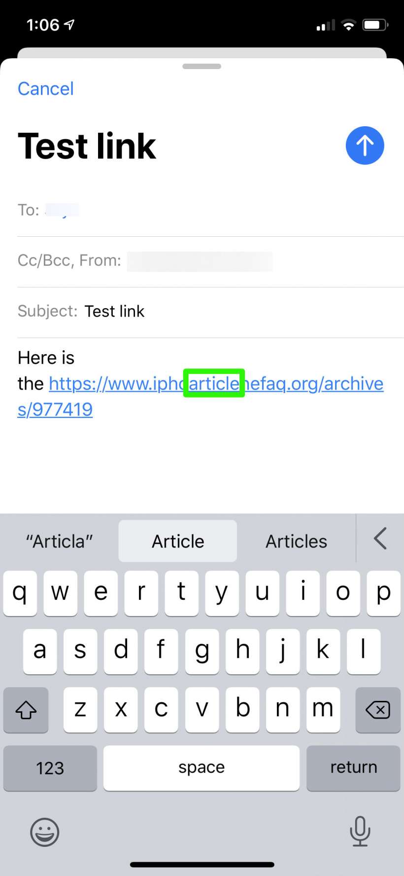 How to insert hypertext links into emails on iPhone and iPad.
