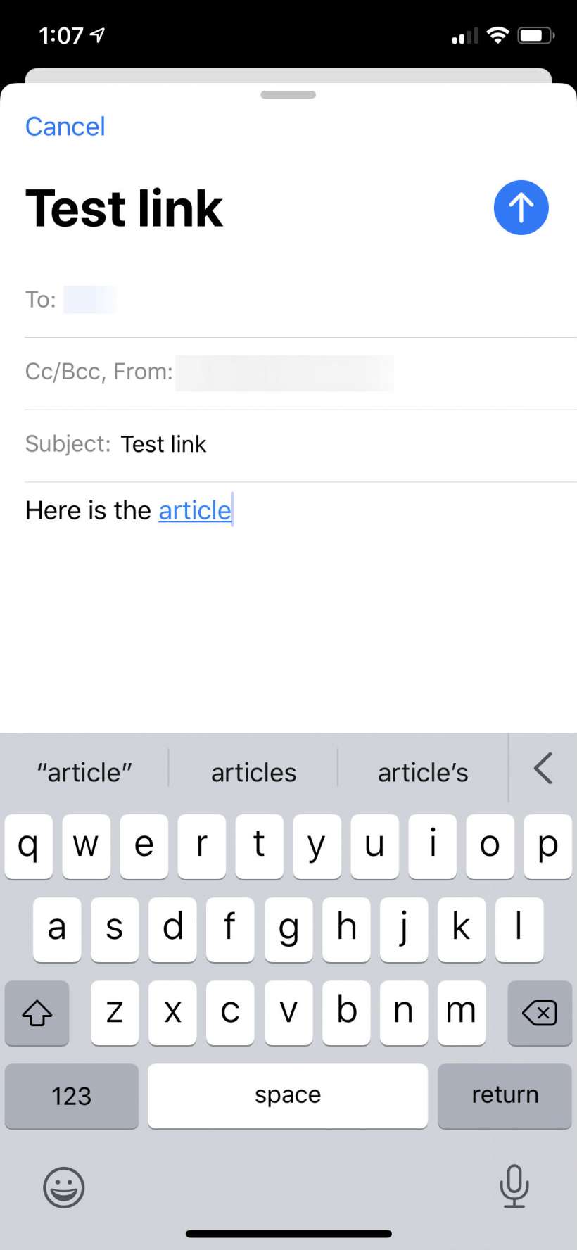 How to insert hypertext links into emails on iPhone and iPad.