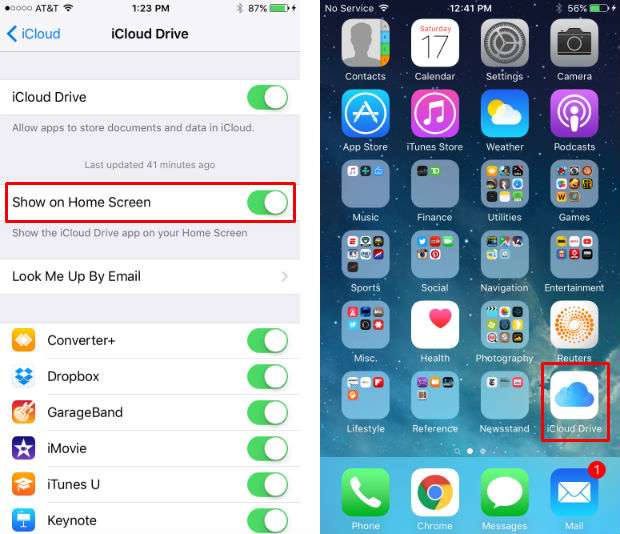 How to enable the iCloud Drive app.