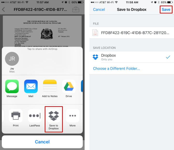 How to transfer a file from iCloud Drive directly to Dropbox on iPhone and iPad.
