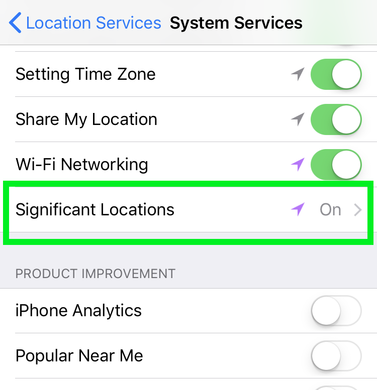 Significant locations settings Significant Locations settings
